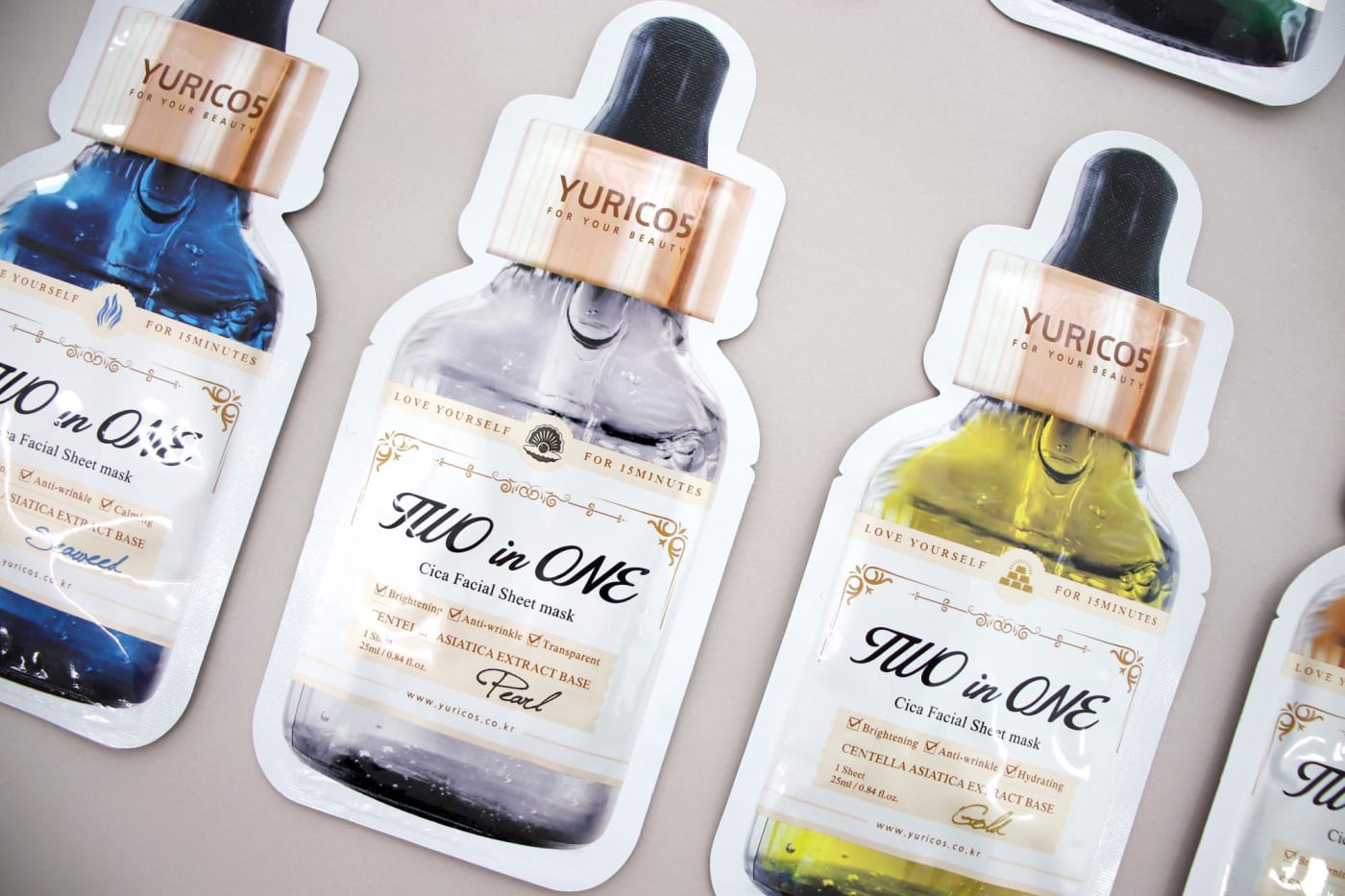 YURICO5 Two-in-One Cica 8-Type Mask Pack: Total Care from Soothing to Whitening and Wrinkle Reduction